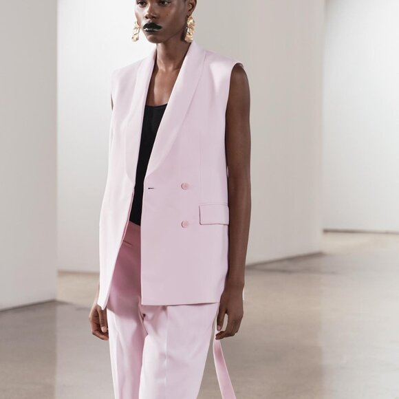 Zara Sleeveless Belted Vest Blazer - Light Pink - Size Medium - Picture 8 of 12